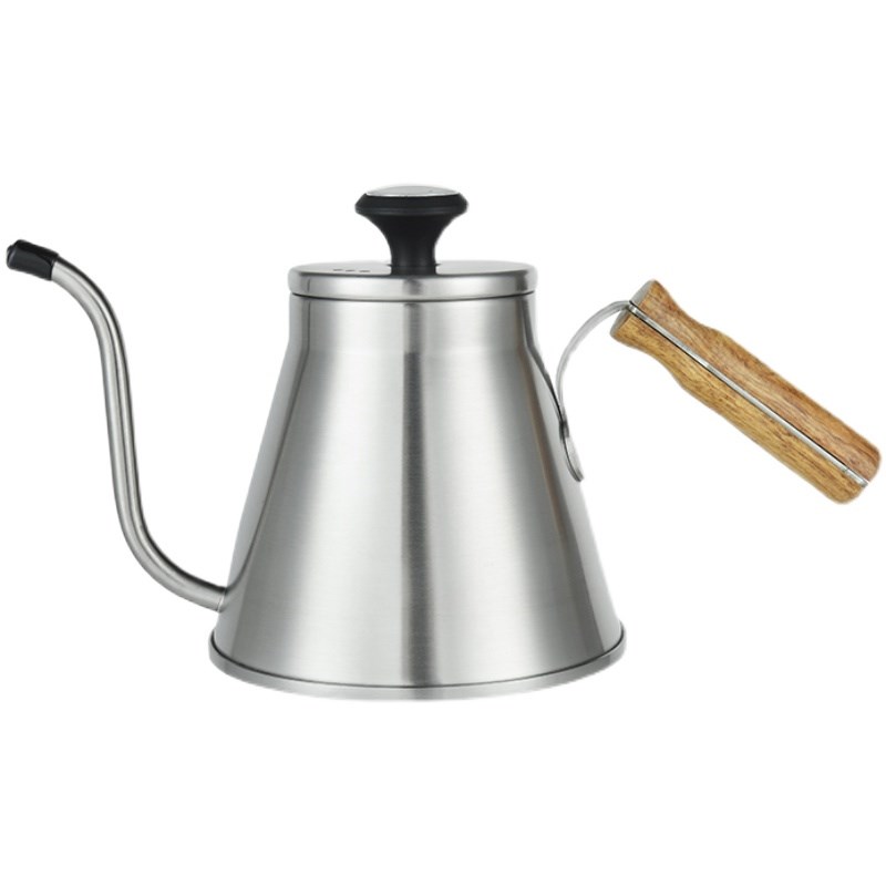 不锈钢手冲咖啡壶k长嘴壶细口壶带温度计木柄防烫把手家用咖啡器