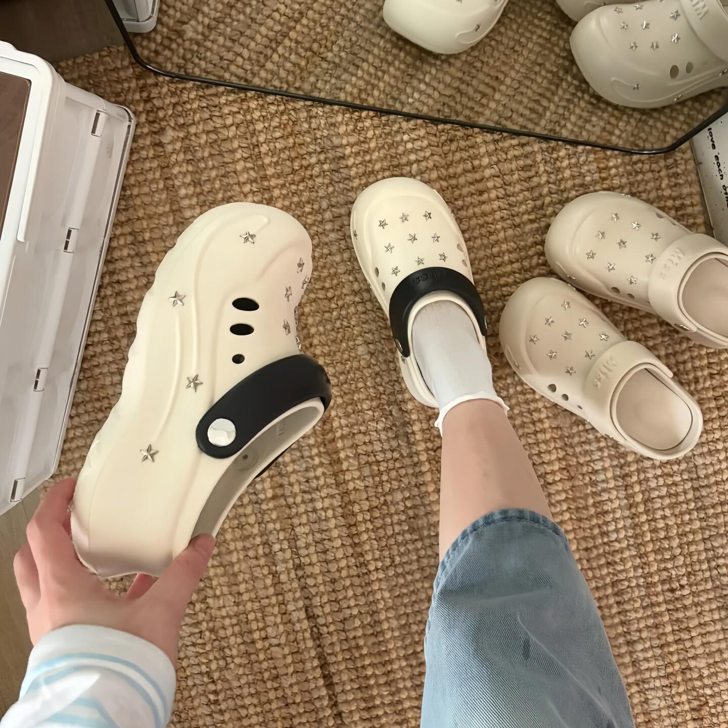 自带足弓！韩系星星洞洞鞋厚底增高夏季外穿懒人一脚蹬百搭包头拖