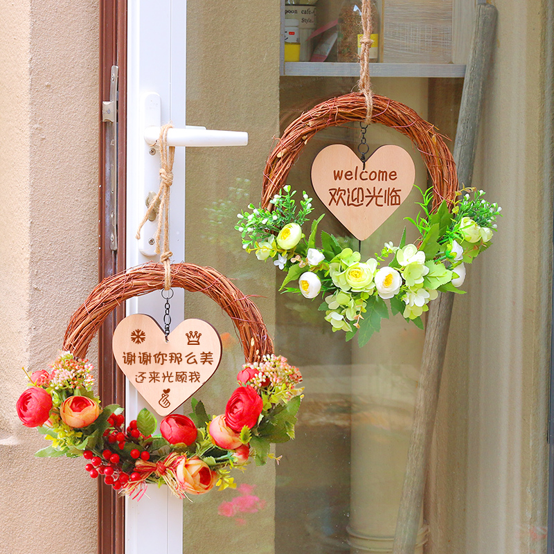 营业中挂牌双面定制m店铺玫瑰花束花环家居装饰家门口欢迎回家门