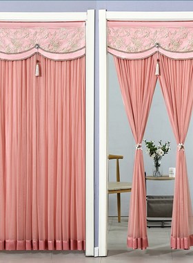 门帘202c4新款双层不透人遮挡帘卧室家用挂帘纱帘免打孔装饰隔断