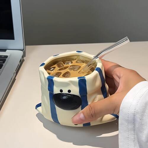 我的咖啡搭子！可爱布袋小狗咖啡杯陶瓷材质高颜值家用马克手握杯