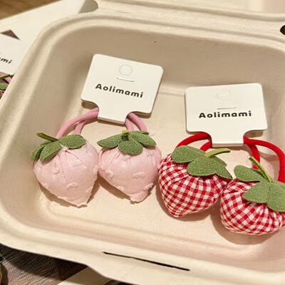 草莓布艺甜美发绳头绳可爱少女皮筋头饰糖果色不伤发发圈扎头发饰