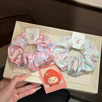 可爱古早KT猫咪大肠圈可爱发绳印花发圈甜美少女心头绳丸子头发饰