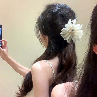 高颜值清新风珍珠发圈头绳大朵花瓣温柔甜美风发圈马尾花朵头饰女