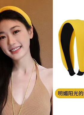 简约纯色发箍女高级黄色压发高颅宽边发卡头箍2025发饰新款夏天女