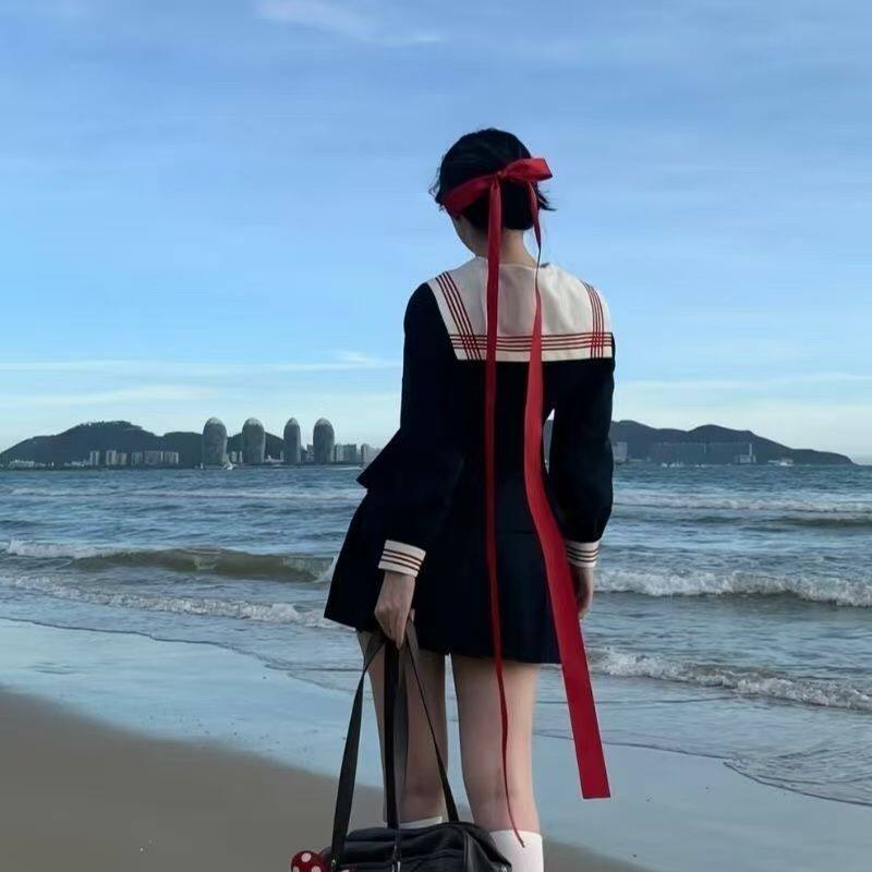 jk制服发夹红色超长飘带蝴蝶结发饰垂耳兔甜美法式芭蕾风顶夹头饰