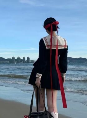 jk制服发夹红色超长飘带蝴蝶结发饰垂耳兔甜美法式芭蕾风顶夹头饰