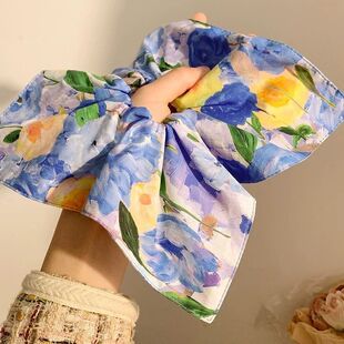 花海绘卷~油画晕染碎花方巾大肠发圈女气质绝美发饰超大方形头绳