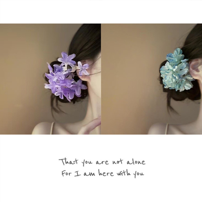 新款清新风可露丽蓝紫烧边绣球花发夹仿真花发卡森系头花侧边簪花