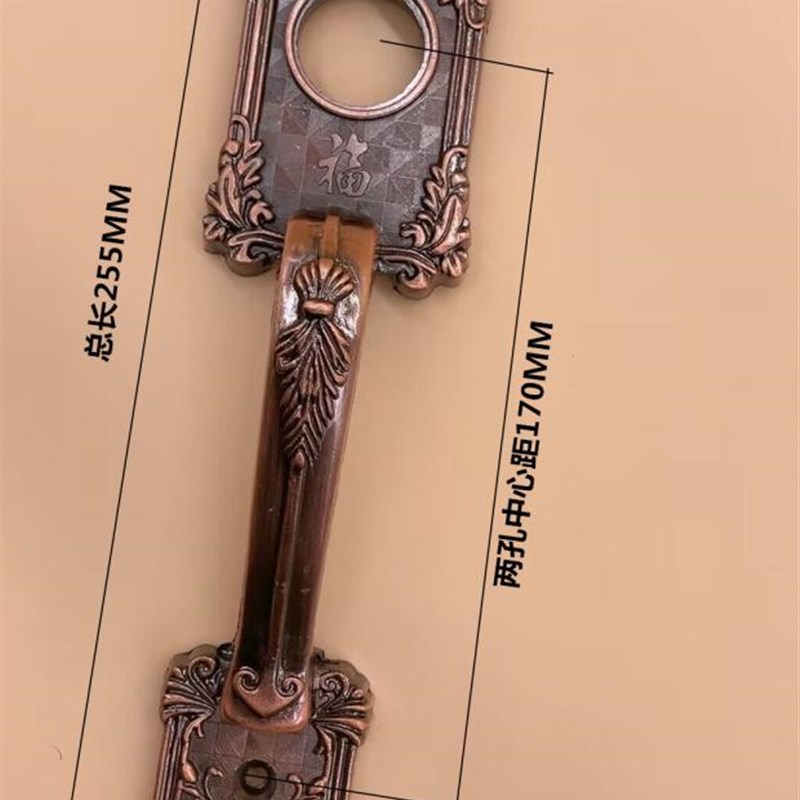老式门锁把手古铜小拉手外装门锁A配套执手铁门木门防盗锁加厚花