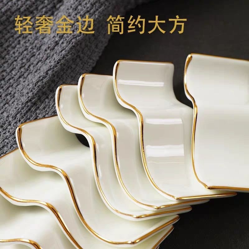 骨瓷波浪金边筷架勺n子架托筷子托筷子架筷子垫摆公筷公勺架双筷