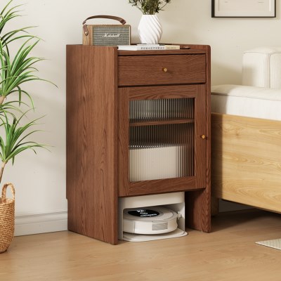 实木扫地机器人收纳柜洗地机柜子沙发边柜可移动床头小边几基站柜