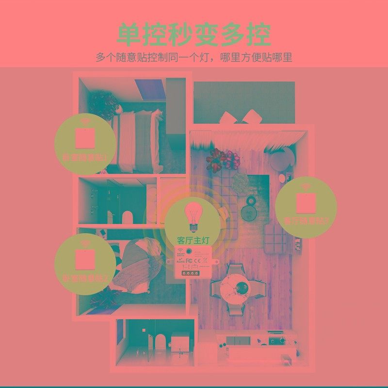 遥控开关无线遥控灯开关q面板免布线随意贴双控开关控制器220v家