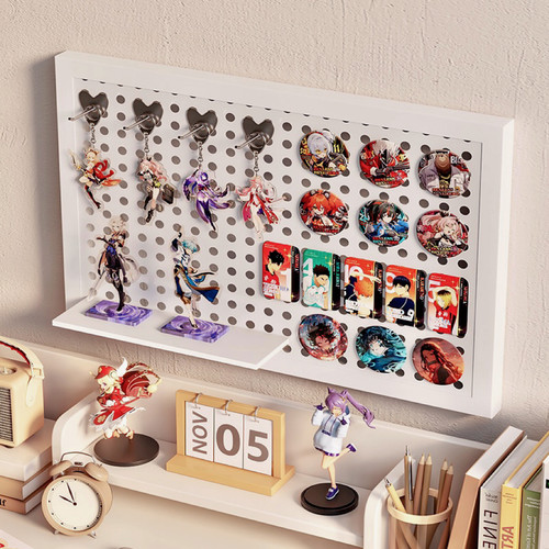 洞洞板书桌宿舍墙面装q饰墙上吧唧徽章收纳板照片墙金属展示架痛