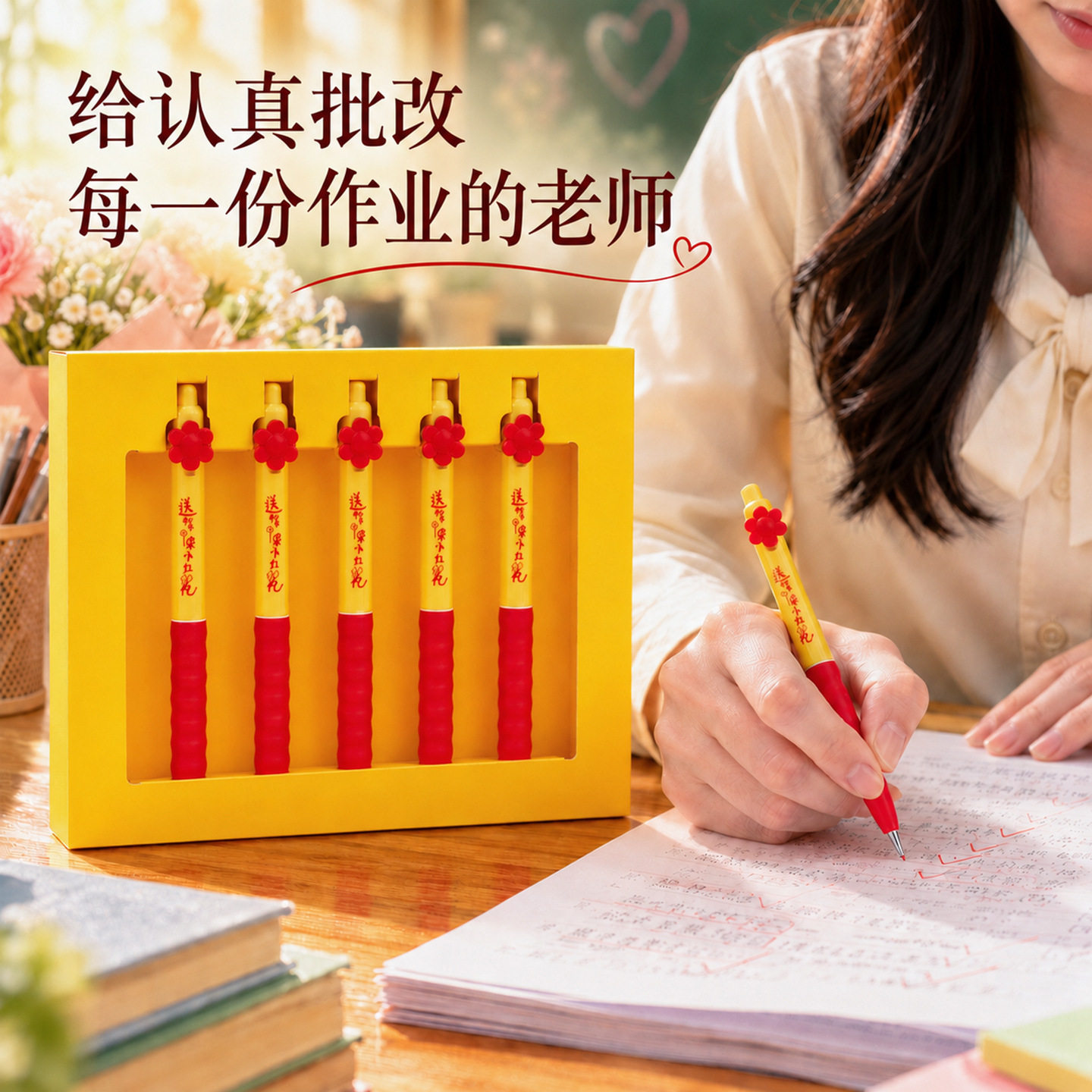 教师节送老师创意小红花红笔礼盒