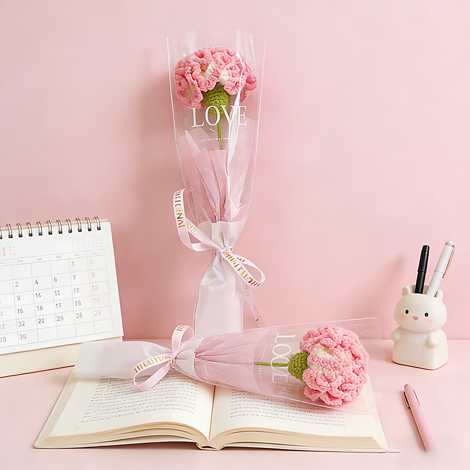手工编织成品粉色康乃馨花束母亲节送妈妈生日送朋友闺蜜创意礼品