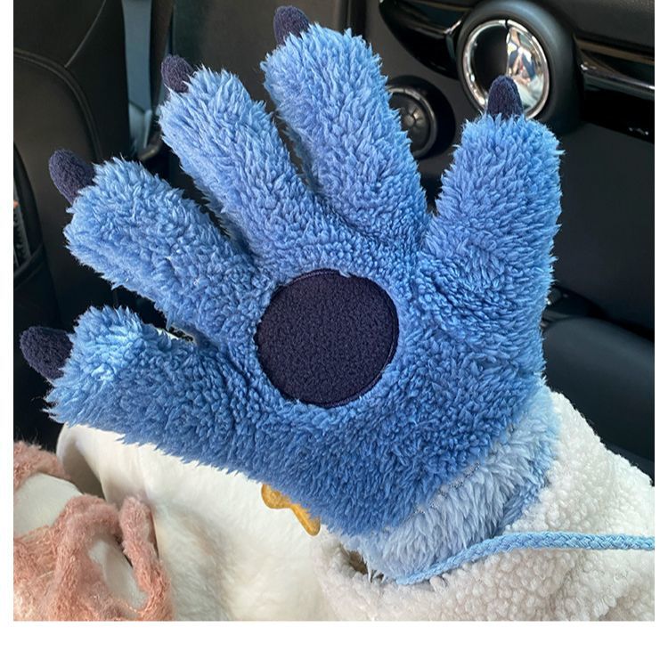 史迪奇兽爪五指毛绒手套女冬季