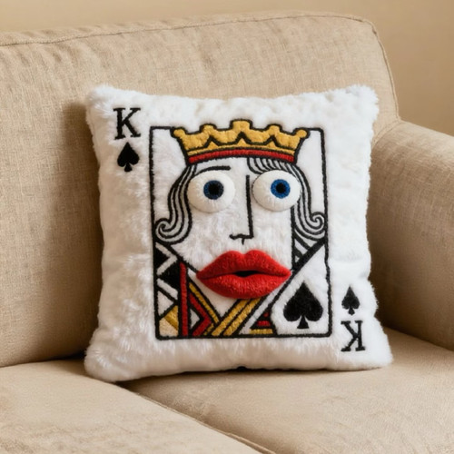 小红书爆款毛绒刺绣扑克牌刺绣抱枕靠垫高颜值趣味送朋友闺蜜礼物