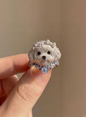 可爱卡通狗狗闪钻戒指