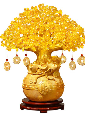 黄水晶发财树酒柜装饰品摆件家居客厅电视柜N玄关招財开业礼摇钱