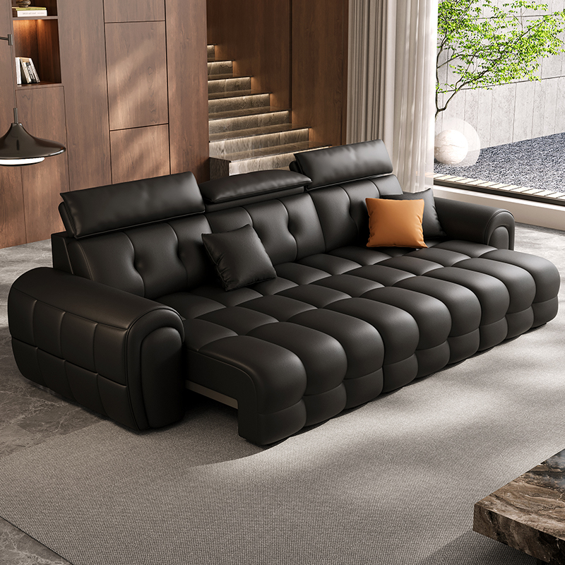 电动多功能头层半青牛皮真皮意式极简劳伦斯客厅可伸缩直排沙发床