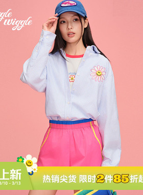 wigglewiggle26春夏款笑脸花条纹衬衫简约上衣男女同款多巴胺穿搭
