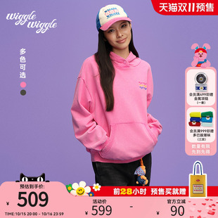 wigglewiggle25年秋冬经典 潮流水洗做旧连帽宽松卫衣上衣 logo时尚