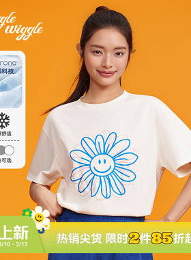wigglewiggle26年时尚潮流韩款笑脸印花凉感圆领宽松短袖T恤女装