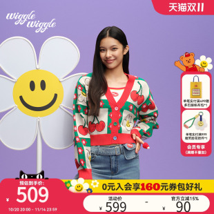 上衣 趣味甜酷减龄毛衣开衫 wigglewiggle25年韩国经典 笑脸花个性
