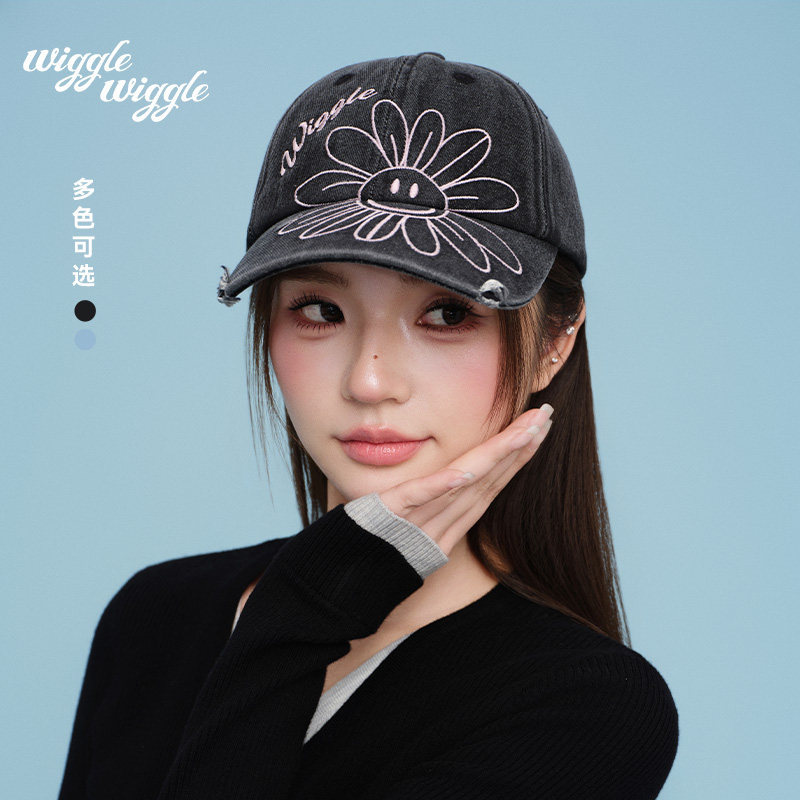 【丁真同款】wigglewiggle26新款复古休闲笑脸花百搭防晒棒球帽