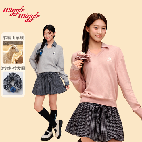 wigglewiggle针织衫女假两件长袖