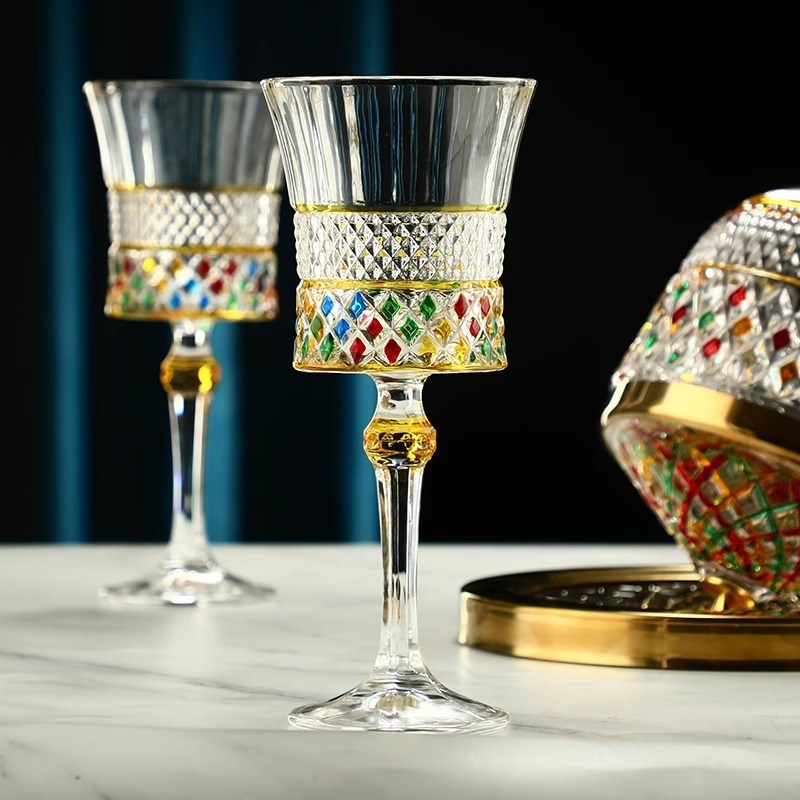 欧式纯手工彩绘描绘高档醒v酒器水晶玻璃红酒杯套装高颜值葡萄酒