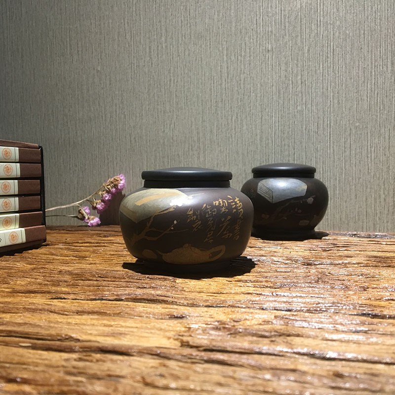 建水紫陶小茶叶罐 斗茶罐 精品迷你J存茶罐 随身携带醒茶罐
