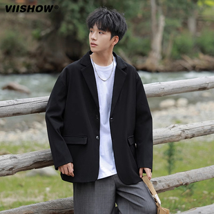 VIISHOW秋季潮牌新款便服单西平驳领西装男情侣宽松休闲西服外套