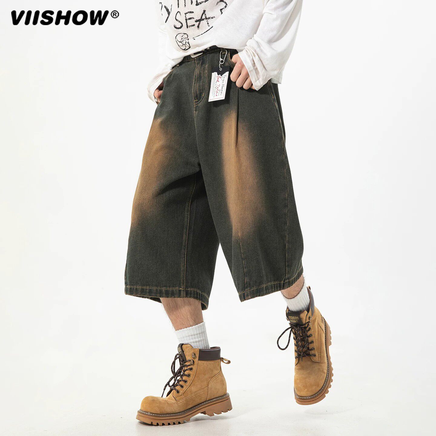 VIISHOW潮牌美式黄泥染直牛仔裤
