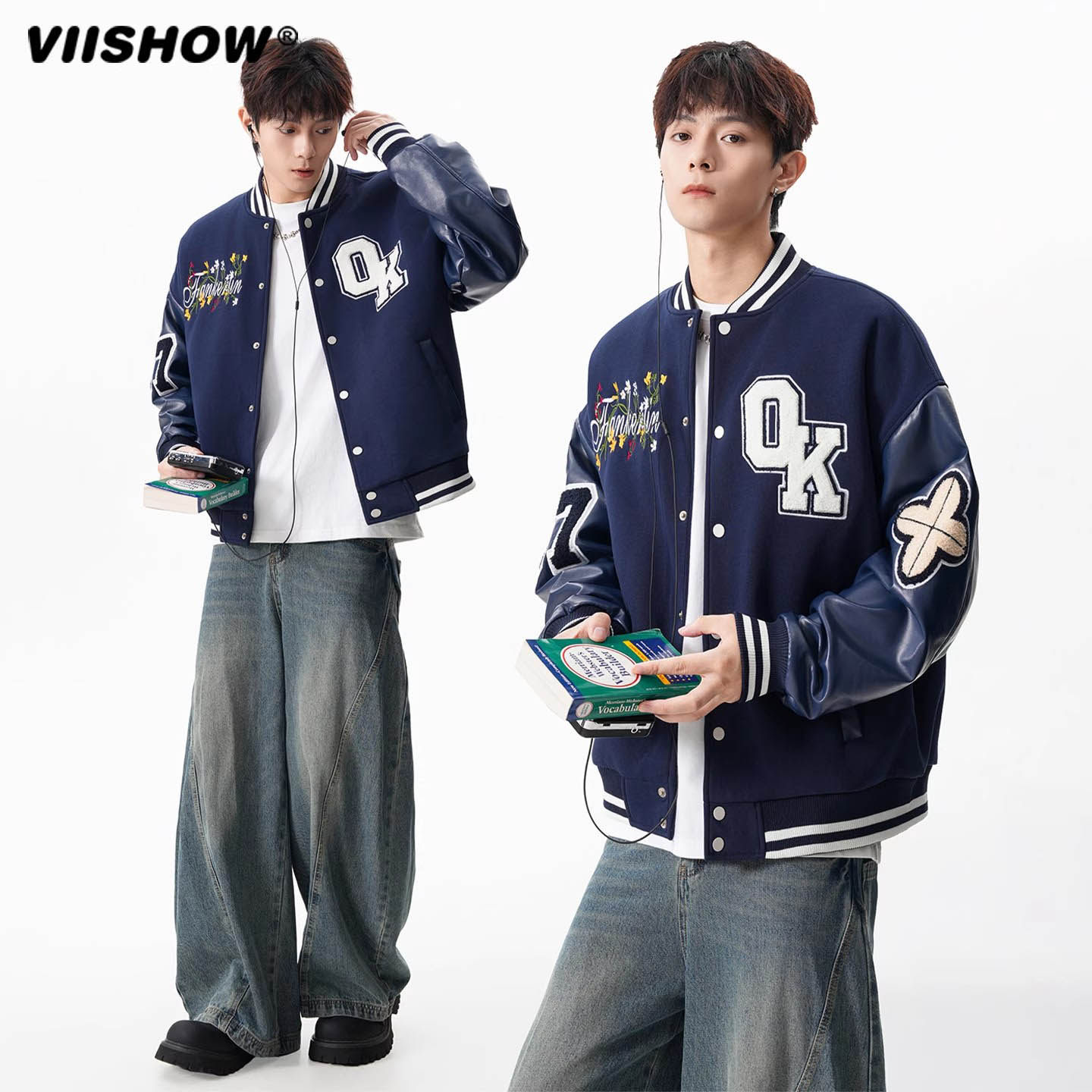 VIISHOW美式毛巾绣棒球服男士外套春秋季新款潮牌情侣飞行服夹克