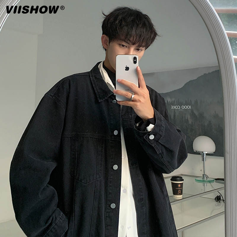 VIISHOW黑色牛仔外套男秋夹克