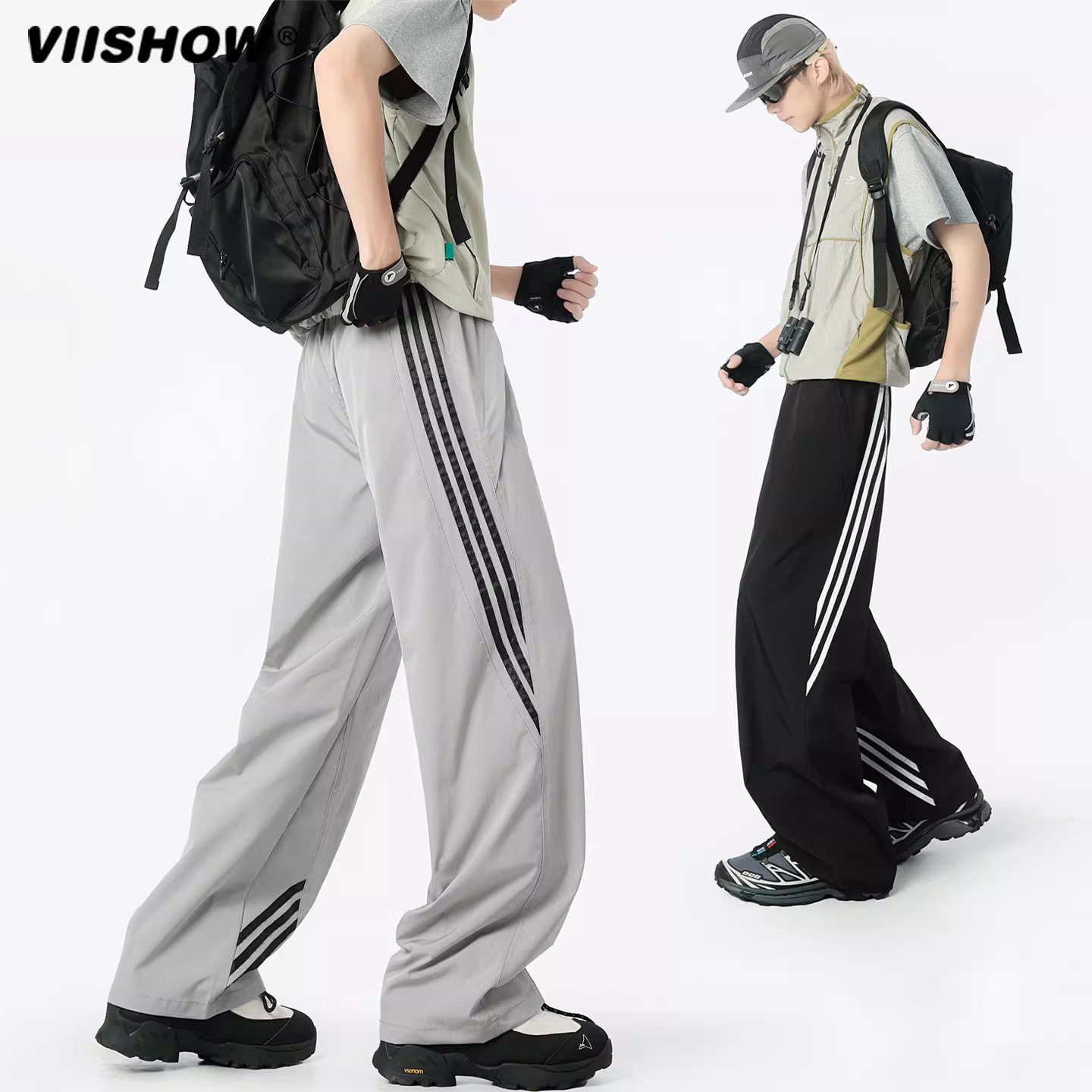 VIISHOW美式潮牌百搭条纹休闲裤男夏季新款大码宽松直筒裤阔腿裤