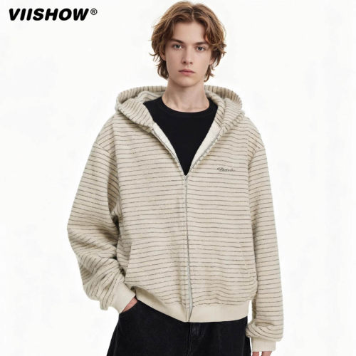 VIISHOW条纹连帽卫衣外套男2025新款小众设计休闲宽松美式开衫