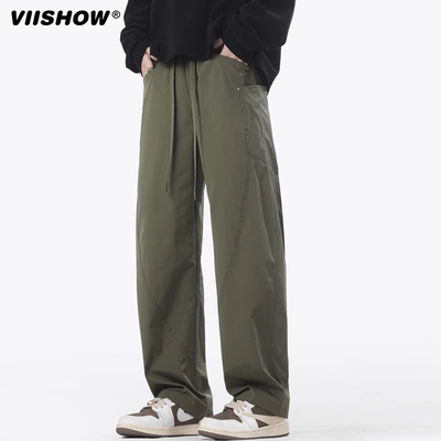 VIISHOW春款工装裤男潮牌宽松垂感阔腿直筒裤男痞帅百搭休闲长裤