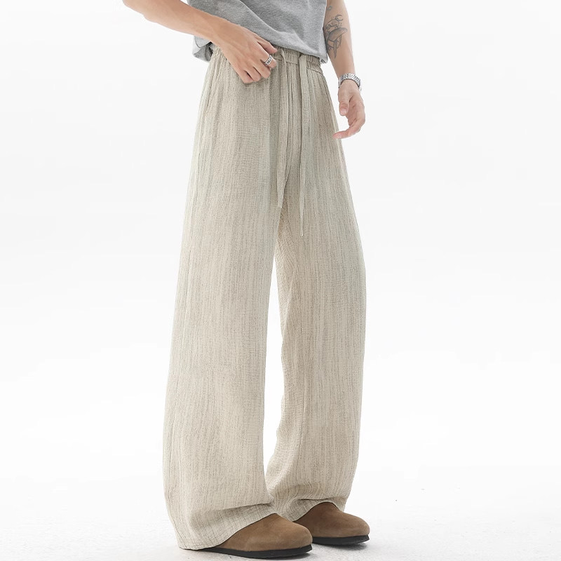 潮牌松弛慵懒风亚麻阔腿裤男2025夏季薄款休闲裤宽松显瘦垂感裤子