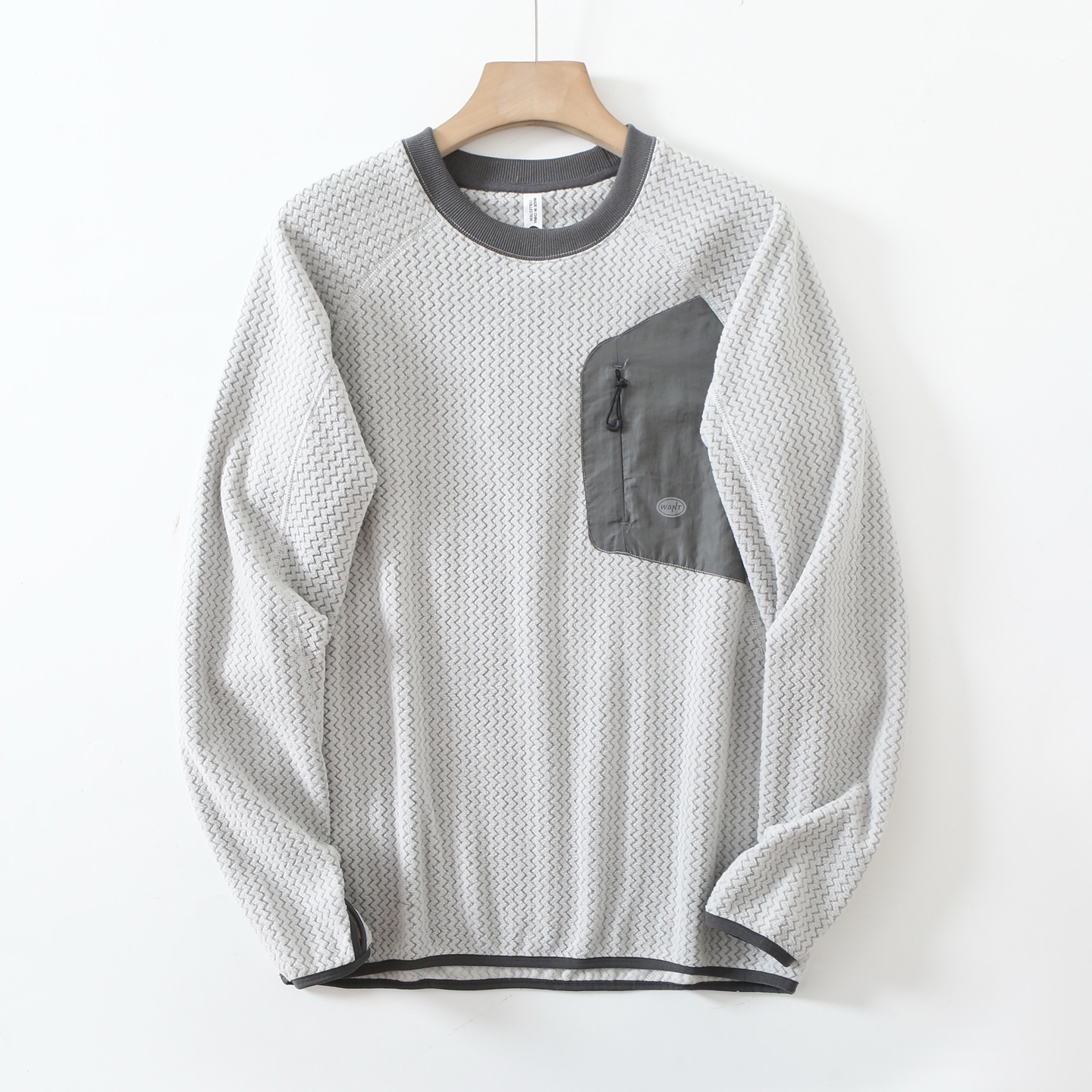 户外运动波浪纹圆领抓绒衣T恤