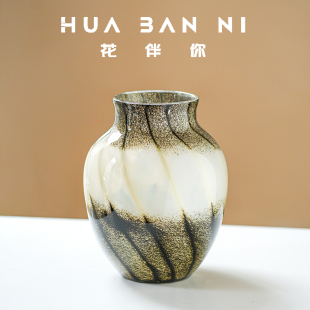 轻奢风手工玻璃花瓶高档小众复古客厅电视柜茶几装 饰 饰摆件水培装