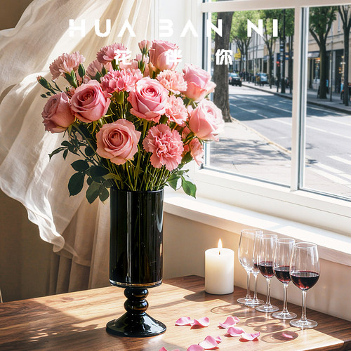 中古黑色琉璃高脚花瓶