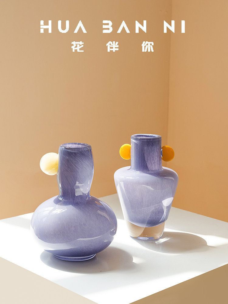 创意简约糖果色水晶玻璃花瓶ins风多巴胺客厅样板间软装饰品摆件
