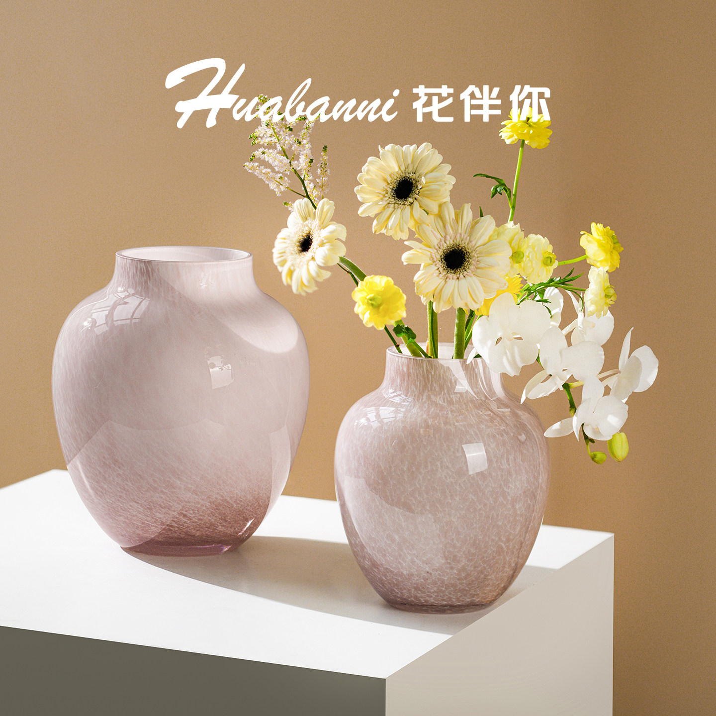 粉色琉璃玻璃水养百合玫瑰花瓶图片