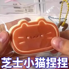 网红爆款小红书同款炭烤芝士小猫塑胶捏捏可爱解压整蛊玩具捏捏