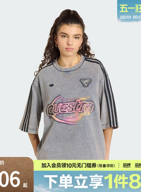 adidas阿迪达斯三叶草女子纯棉复古牛仔布落肩运动短袖T恤KZ5012