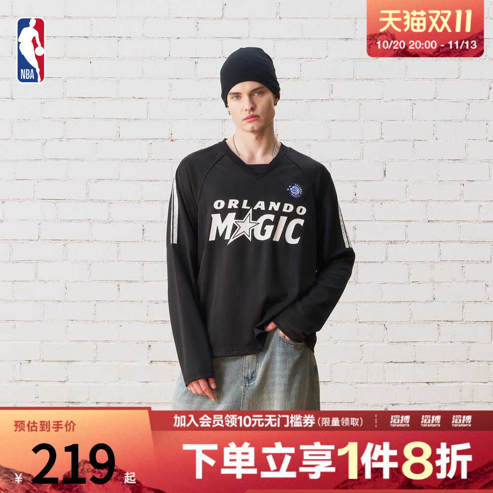 NBA中性款魔术球队长袖梭织运动休闲T恤