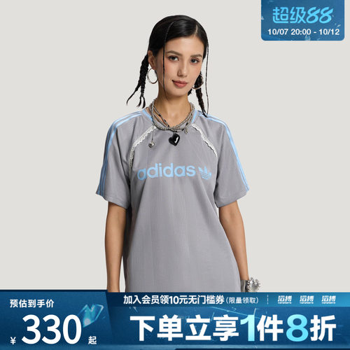 adidas阿迪达斯三叶草女子JERSEY休闲宽松运动短袖T恤上衣LF2324